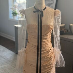 Khaite Elegant Light Gold Dress with Sheer Sleeves